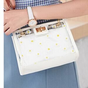Mini Floral Daisy Transparent Square Crossbody Shoulder Bag Inner Pouch White